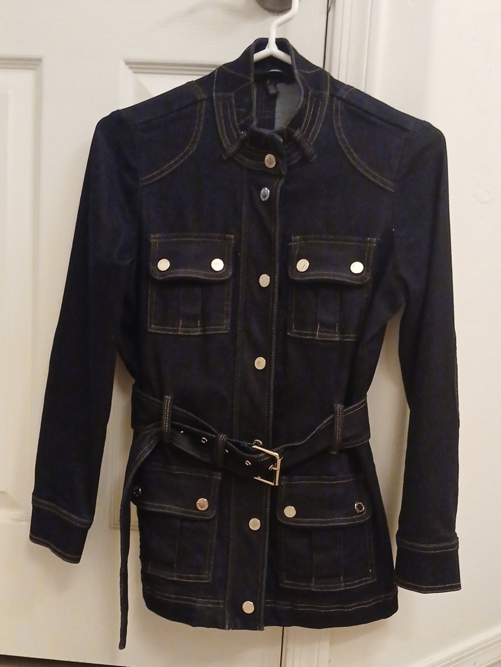 White House Black Market Dark Indigo Belted Denim Jacket